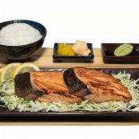 Salmon Shioyaki · Grilled salmon (no teriyaki sauce with wasabi and soy sauce).