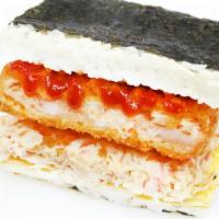 Ebi Katsu Onigiri · Shrimp katsu, crab mix, egg , katsu sauce, mayo. Add Spam available.