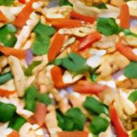 Milano Chicken Pizza  (Spicy) · Hot and spicy sauce, mozzarella cheese, Roma tomatoes, red onions, green peppers, grilled ch...