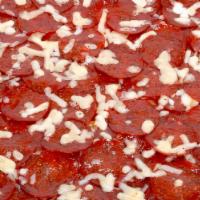 Pepperoni Blast Pizza · Tomato sauce, mozzarella cheese, double pepperoni, double cheese.