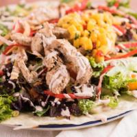 Yucatan Chicken Salad · Charbroiled chicken breast, on mixed salad, black beans, red onions, carrots, sweet peppers,...