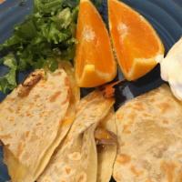 Kids' Quesadillas · Served with fresh fruit and sour cream.