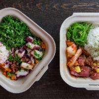 Kid's Poke Box · Customize your own keiki portion of a Poke box with 2 scoops of protein (~3oz), 1 base, 1 si...