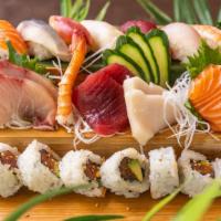 Sushi Sashimi · Chef's choice of 7 piece sushi, 9 piece sashimi and a spicy tuna roll.