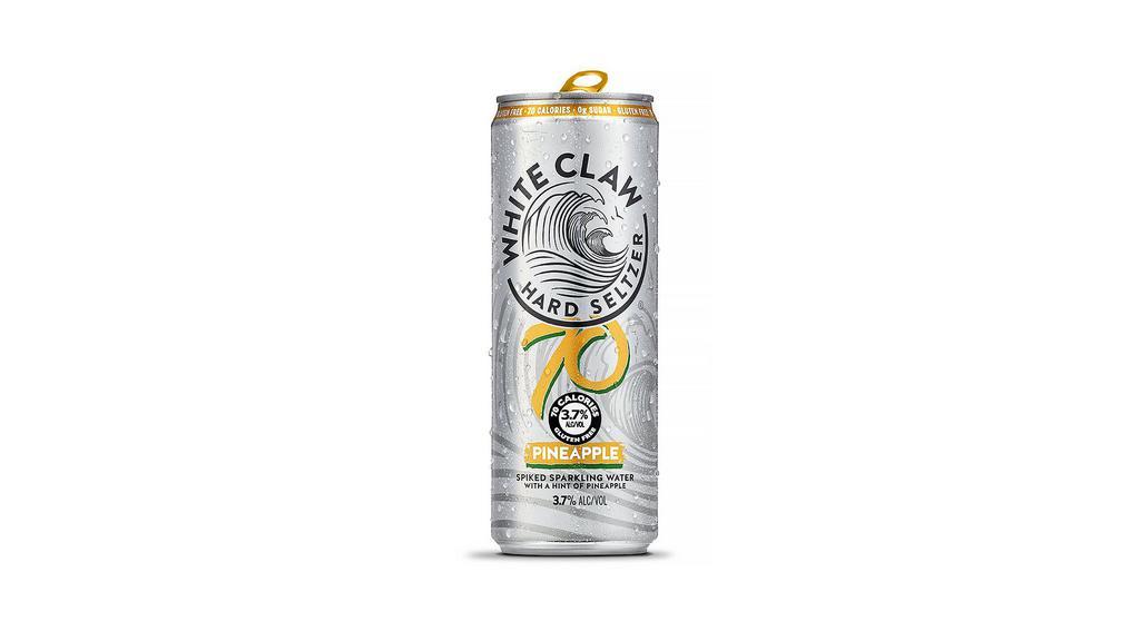 White Claw - 70 Pineapple 6 Pack | 5% Abv · White Claw Hard Seltzer 70 has 70 calories, 3.7% alcohol and 0g carbs. Our carefully crafted Pineapple flavor has a subtle fruit flavor for times when you crave a more delicate beverage.