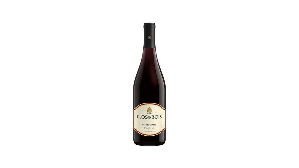 Clos Du Bois Pinot Noir 750Ml | 14% Abv · Ruby red in color. Intense aromas of cherry, dried roses, and earthy-woodsy forest floor. Flavors of sweet cherry fruit are wrapped in a silky, rich, and lush texture. The wine is well balanced with light, toasty oak.