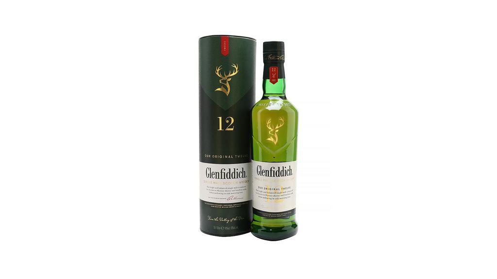 Glenfiddich (12yr) 750ml | 40% abv · Glenfiddich 12 Year Old is carefully matured in the finest American bourbon and Spanish sherry oak casks for at least 12 years. Married and mellowed in oak, results in complete harmony of aroma and flavour. A single malt Scotch whisky with distinctive fresh pear, creamy with subtle oak flavours and a long smooth and mellow finish.