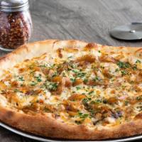 Small Tuscan Garlic Chicken · Sauce centric: our own roasted garlic sauce, grilled chicken, caramelized onions, mozzarella...