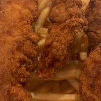 Chicken Tenders · boneless chicken tenders served with shoestring fries