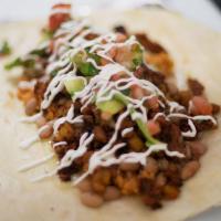 Make it Vegan! - Supper Burrito · Avocado, Pico de Gallo, Rice, Refried beans, Sour Cream, Cheese, lettuce and your choice of ...