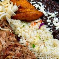 New! Pulled 'Mojo' Pork Plate · All natural pork, braised with fresh orange juice, fresh lime juice, spanish sherry, cumin a...
