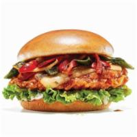 Spicy Buffalo Chicken Sandwich · Buttermilk crispy chicken breast tossed in Frank's RedHot® Buffalo sauce, lettuce, tomato, r...