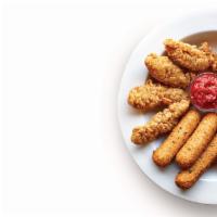 Appetizer Sampler · Mozza Sticks, Onion Rings & Buttermilk Crispy Chicken Strips served with marinara & choice o...