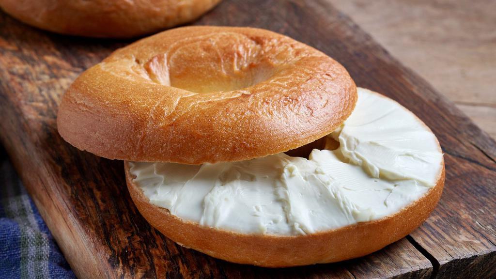 Bagel with Cream Cheese · Fresh made bagel smothered in cream cheese.