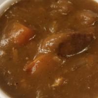 Gumbo Soup · Chicken, sausage, shrimp and a mix of diced vegetables. Option to order with or without rice.