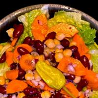 House Salad · Romaine, Kidney Beans, Garbanzo Beans, Red Onion, Carrots, Hot Pepper, House Italian Dressin...