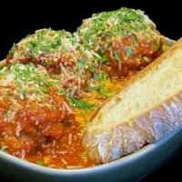 Meatballs · House made beef and pork meatballs. Served with a side of House Marinara and three pieces of...
