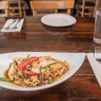 Gra Pow* · Your choice of meat minced and sauteed with Thai basil leaves, string beans, onions, bamboo ...