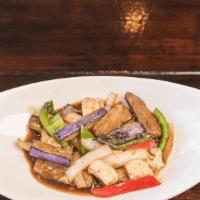 Spicy Eggplant* · Eggplant, basil, bell peppers, onions, and chili in garlic sauce
