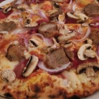 Combo Pizza · Marinara, Mozzarella, Mushrooms, Onions, Pepperoni, Sausage.
