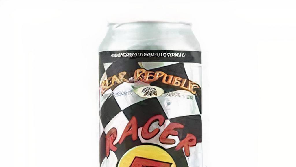 Bear Republic Brewery-Racer 5 IPA 16 OZ · This hoppy IPA is a full bodied beer brewed with malted barley, wheat, and crystal malts. The malt base is designed to highlight the unique floral qualities of Columbus and Cascade hops from the Pacific Northwest.

Racer 5 is one of America’s most medal winning IPAs. Enjoy this iconic, award winning IPA that helped define the West Coast style. There’s a trophy in every glass.