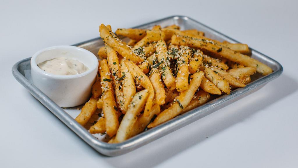 Furikake Fries · Extra crispy fries, furikake aioli (vegetarian) (gluten free)