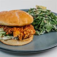 OO Chicken Sando · Organic crispy chicken tossed in our house Gochujang sauce, togarashi, shaved cabbage, secre...