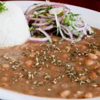 Rice N' Beans · Refried style Peruvian beans served with garlic Jasmine rice and Salsa Criolla onions.