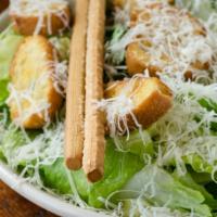Caesar (Party Size) · Romaine lettuce tossed with Zachary’s Caesar dressing, croutons, and aged Parmesan.