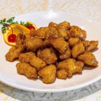 Orange Chicken · Spicy. Chunks of chicken fried in light batter and then glazed with mildly spicy orange peel...