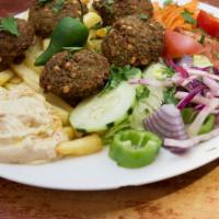 Chicken & Falafel Combo Platter · Delicious combination of Chicken & Falafel prepared with Mediterranean spices. Served with r...