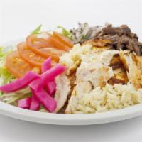 Gyro & Falafel Combo Platter · Delicious combination of Gyro & Falafel prepared with Mediterranean spices. Served with rice...