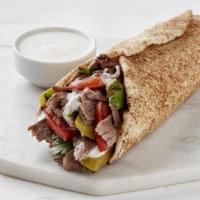 Gyro Wrap With Jalapeños · Fresh wrap made with Gyro meat, jalapeños, tomatoes, cucumbers, lettuce, onions, and mayo.