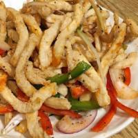 10. Spicy Crispy Calamari Strips · Fried squids in chef's special sauce. Spicy.
