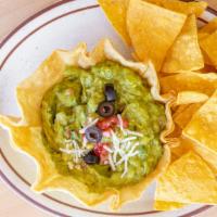 Guacamole · A rich blend of avocados served with flour tortilla chips garnished with sour cream and dice...