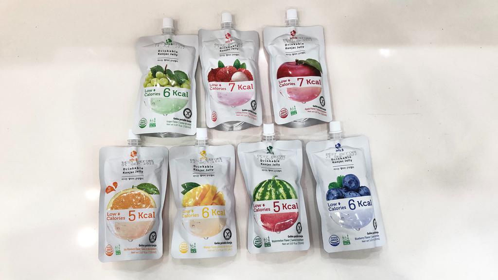 Konjac Jelly Low Calories · Product of Korea.  Very low Calories.  5 to 7 Cal only per bag.