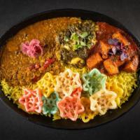 Punjabi By Nature Bowl · Saag paneer and tikka masala with rice, homestyle daal lentils, with choice of protein (Glut...