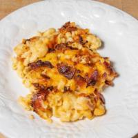 Mac & Cheese · Creamy pasta topped with crispy bacon.