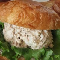 Albacore Tuna Croissant · Buttery toasted croissant with mayo, fresh green leaf lettuce and topped with albacore tuna ...
