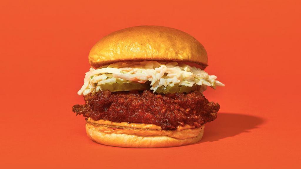 Nashville Hot · Our signature fried chicken made spicy and served on a toasted bun, topped with coleslaw, and spicy mayonnaise.