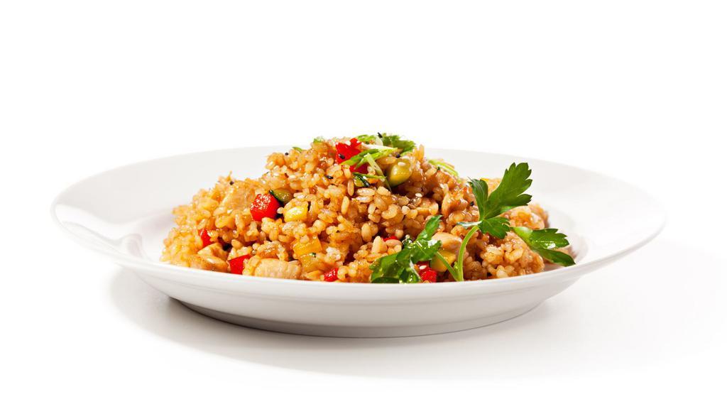 Vegetable Fried Rice · Fried rice, scallions, soy sauce and egg with fresh veggies.