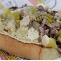 Cali Cheese Steak · Roast beef, marinade, cream cheese, jack cheese, onions & pepperoncinis.