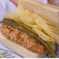 The Beach Bum · Chunky peanut butter, dill pickles, and Classic Lay's potato chips on a french roll.