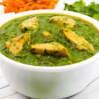 *Chicken Spinach · Vegan, gluten-free. Medium. chicken slow cooked in a rich gravy of spinach.