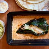 Chile Relleno · Grilled poblano pepper stuffed with jack cheese and choice of filling. Served with creamy ch...