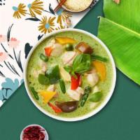Green Curry Veggie · Mix vegetables in green curry sauce, coconut milk, eggplant, bell pepper and Thai basil. Med...