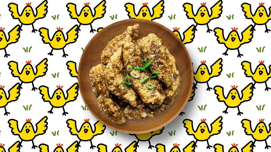 Sweet Chilli Tenders · 3 golden fried succulent chicken tenders smothered in a sticky & tangy sweet chilli sauce.