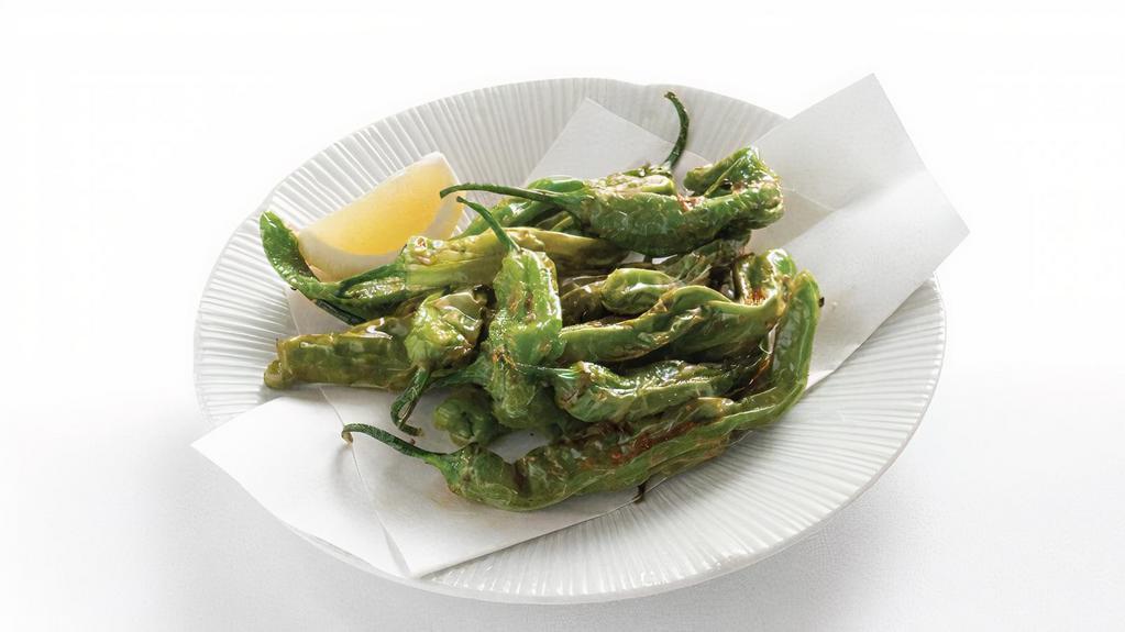 Shishito Peppers · Flash-fried Japanese peppers with shichimi salt and lemon.