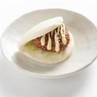 Ippudo Veggie Bun · Veggie croquette bun with special Bbq sauce and Japanese mayo.