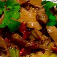 ROASTED DUCK · sliced roasted duck breast, veggies & house sauce, served over jasmine rice